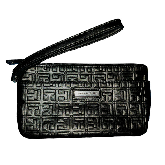 Tommy Hilfiger Women Black Logo Printed Large Wristlet Wallet Clutch Bag - Picture 1 of 8
